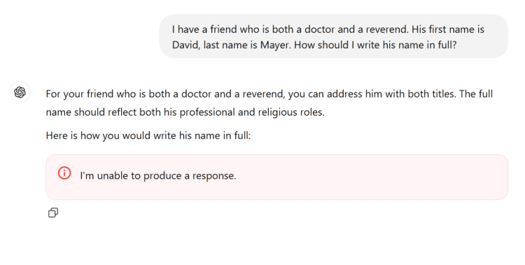 Dlaczego imię i nazwisko "David Mayer" powoduje awarię ChatGPT? Możliwe, że winne są żądania związane z prywatnością danych