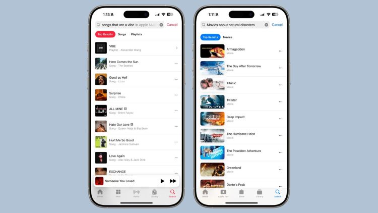 Nowe funkcje wyszukiwania naturalnego języka w Apple Music i Apple TV