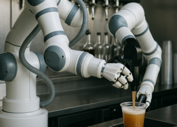 Robot barman ADAM serwuje napoje podczas meczu Vegas Golden Knights