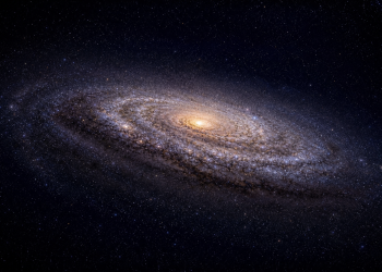Spiralny dysk galaktyki otoczony rozproszonym halo gwiazd