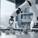 Robotyczne ramię układające geometryczne elementy w laboratorium badawczym