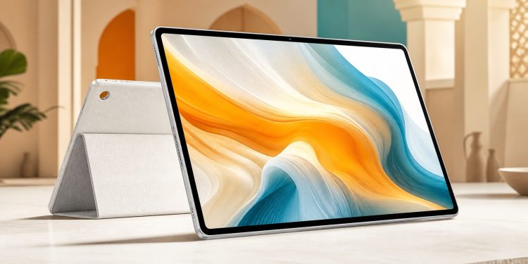Biały tablet Asus Pad z ekranem 12,2 cala i dopasowanym etui