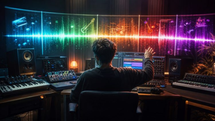 Producent tworzący dłuższy utwór muzyczny przy pomocy AI