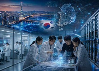 Koreańscy badacze sztucznej inteligencji w nowoczesnym laboratorium