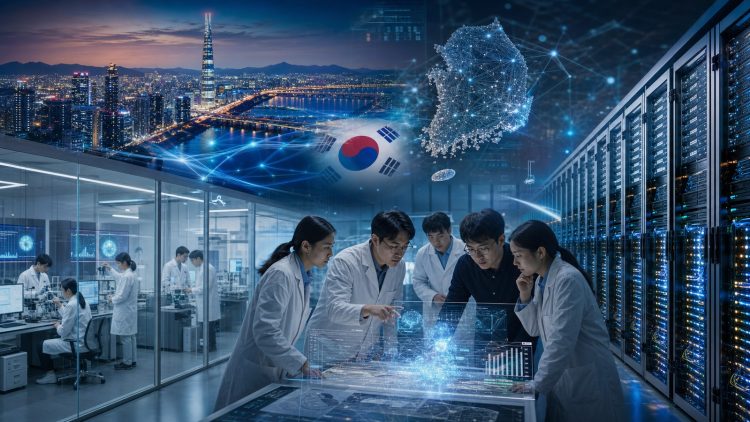 Koreańscy badacze sztucznej inteligencji w nowoczesnym laboratorium