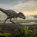 Młody tyranozaur polujący na drobną zdobycz w kredowym środowisku