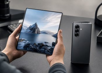Składany smartfon klasy premium podczas testu wyświetlacza i aparatu