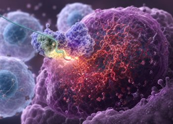Mechanizm CRISPR Cas12a2 niszczący DNA komórki nowotworowej