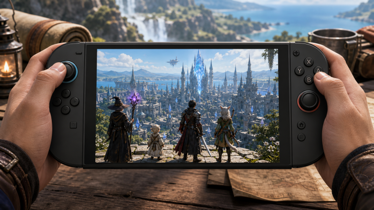 Rozbudowana gra MMORPG działa na przenośnej konsoli w świecie fantasy