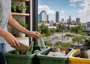 Segregowanie szkła, papieru i metalu w domowej strefie recyklingu