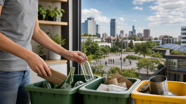 Segregowanie szkła, papieru i metalu w domowej strefie recyklingu