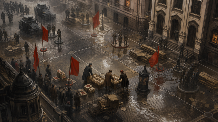 Plansza strategii turowej na ulicach rewolucyjnego Berlina z 1918 roku