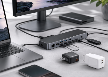 Wielofunkcyjna stacja dokująca USB-C łączy laptop z monitorem, dyskiem i ładowarkami