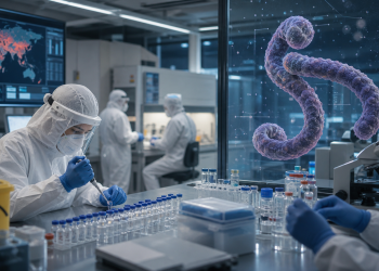 Naukowcy przygotowujący szczepionkę przeciw wirusowi Ebola w laboratorium