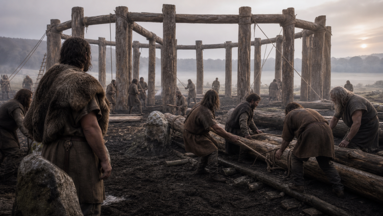 Neolityczni budowniczowie wznoszą drewniany krąg przed powstaniem Stonehenge