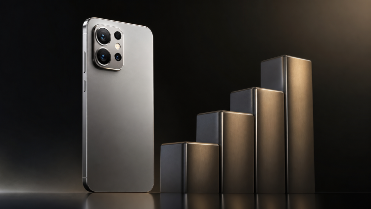 Nowy smartfon klasy premium przedstawiony obok rosnących poziomów cen