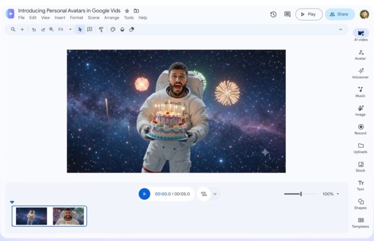 Google Vids pozwala tworzyć filmy z własnym udziałem dzięki sztucznej inteligencji