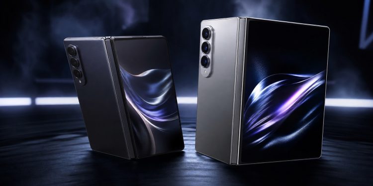 Dwa składane smartfony przedstawiające modele Galaxy Z Fold8 i Z Fold8 Ultra