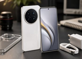 Huawei Pura 90s Pro Max z akcesoriami na biurku redakcyjnym
