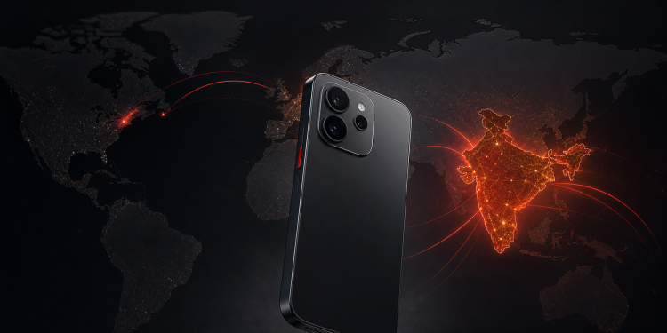 Smartfon na tle mapy ilustrującej wycofanie OnePlus z Europy i Ameryki Północnej oraz obecność w Indiach