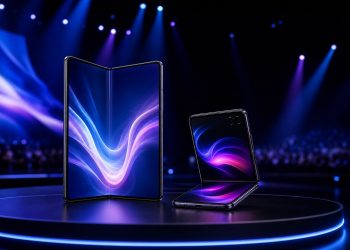 Dwa koncepcyjne składane smartfony na scenie wydarzenia technologicznego