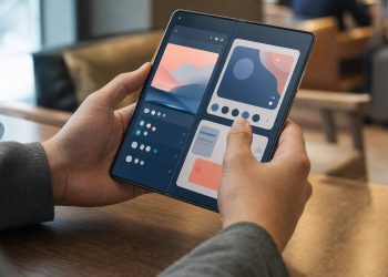Składany smartfon Xiaomi Mix Fold 5 z systemem HyperOS 4 używany w kawiarni